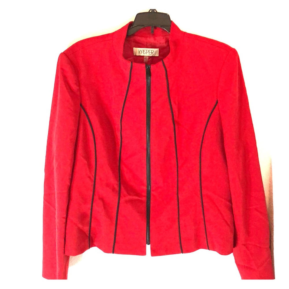 Kasper Women Crepe Zip Front Piped Trim Jacket - Picture 2 of 5
